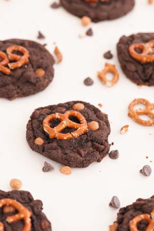 Double Chocolate Carmel Pretzel Cookies at Home